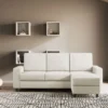 Divano 208x85cm design a tre posti con bracciolo moderno quadrato e pouf bianco latte DI17