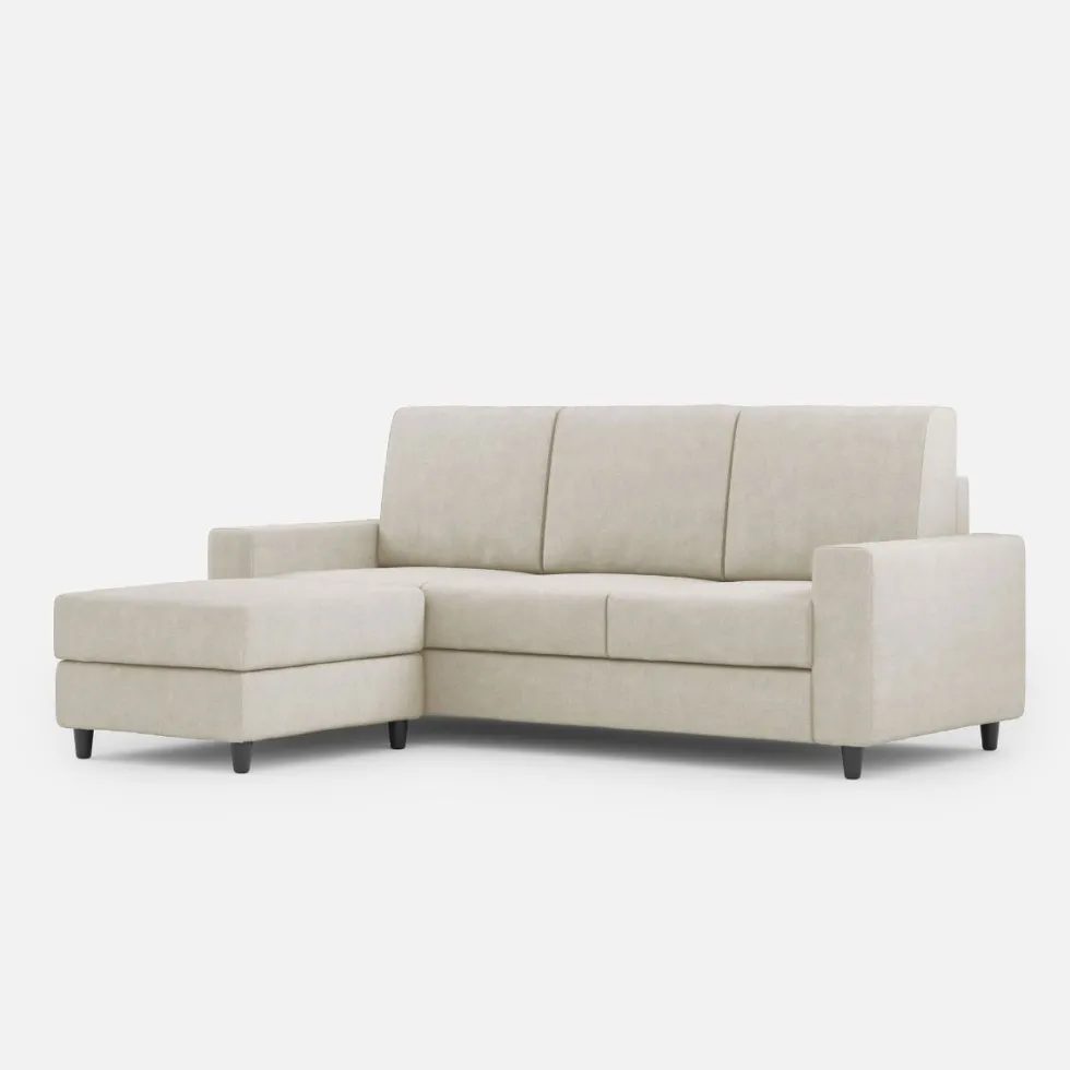 Divano 208x85cm design a tre posti con bracciolo moderno quadrato e pouf bianco latte DI17