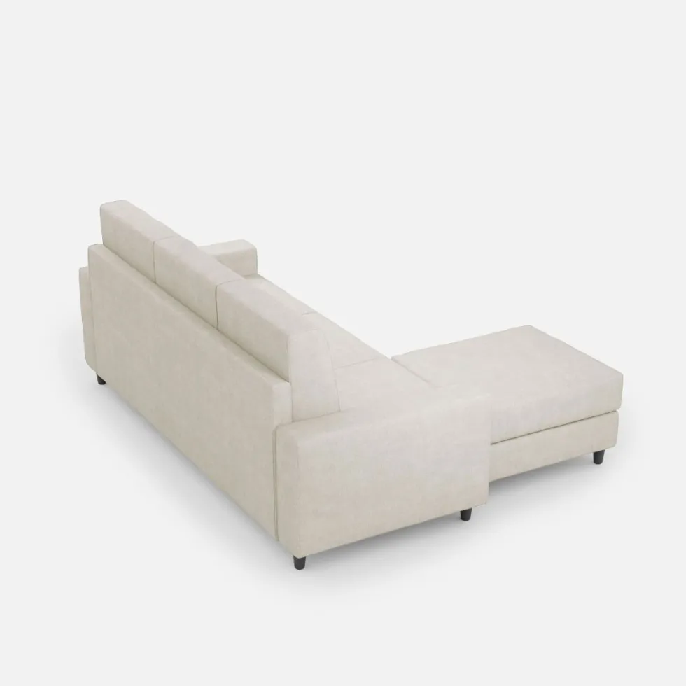 Divano 208x85cm design a tre posti con bracciolo moderno quadrato e pouf bianco latte DI17