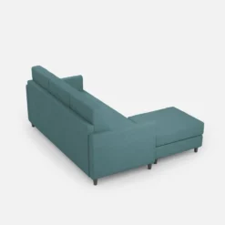 Divano 198x85cm design a tre posti comodo con pouf tessuto idrorepellente blu petrolio DI28