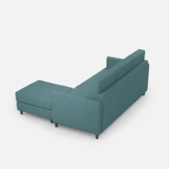 Divano 198x85cm design a tre posti comodo con pouf tessuto idrorepellente blu petrolio DI28