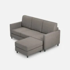 Divano 198x85cm design a tre posti comodo con pouf tessuto idrorepellente grigio DI28