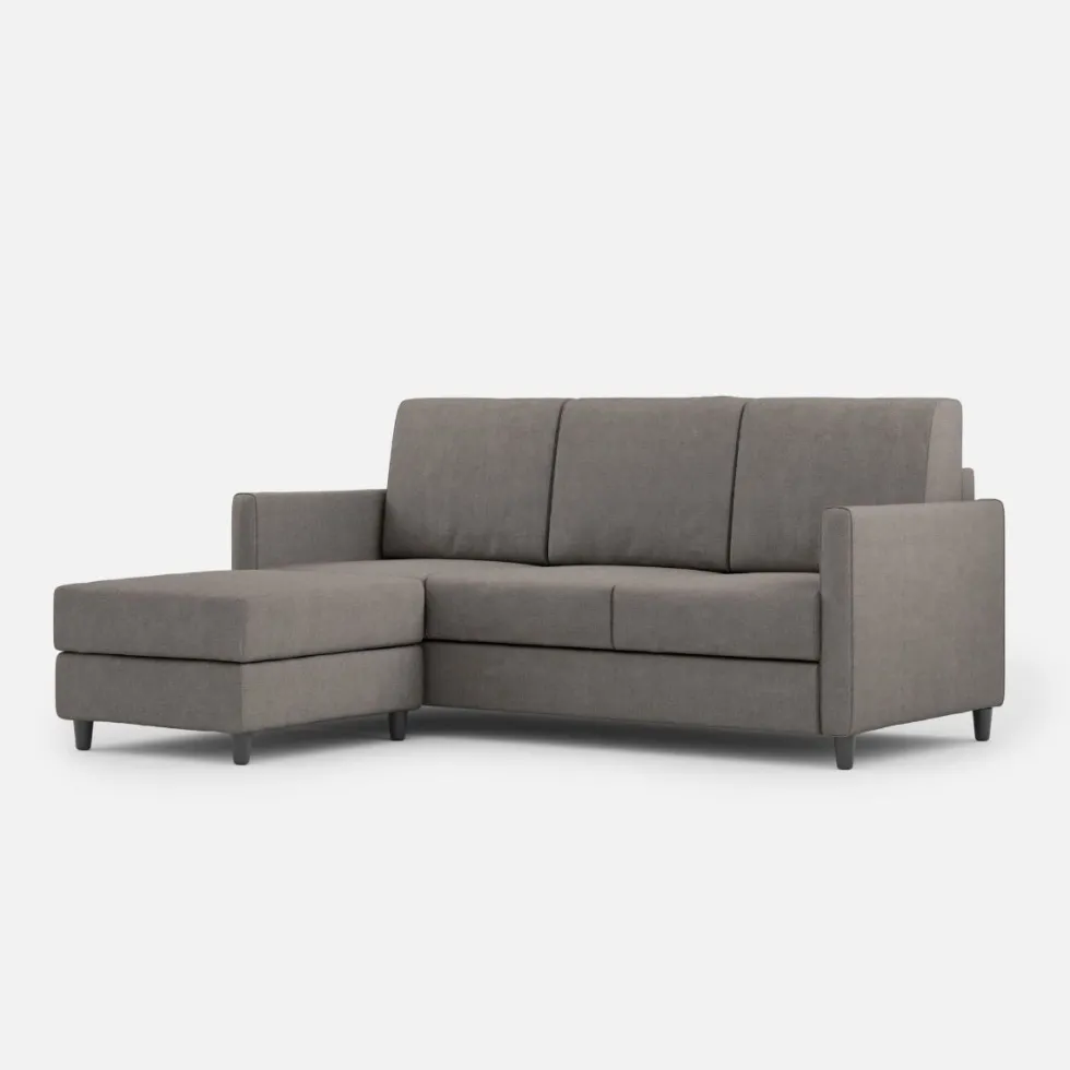 Divano 198x85cm design a tre posti comodo con pouf tessuto idrorepellente grigio DI28