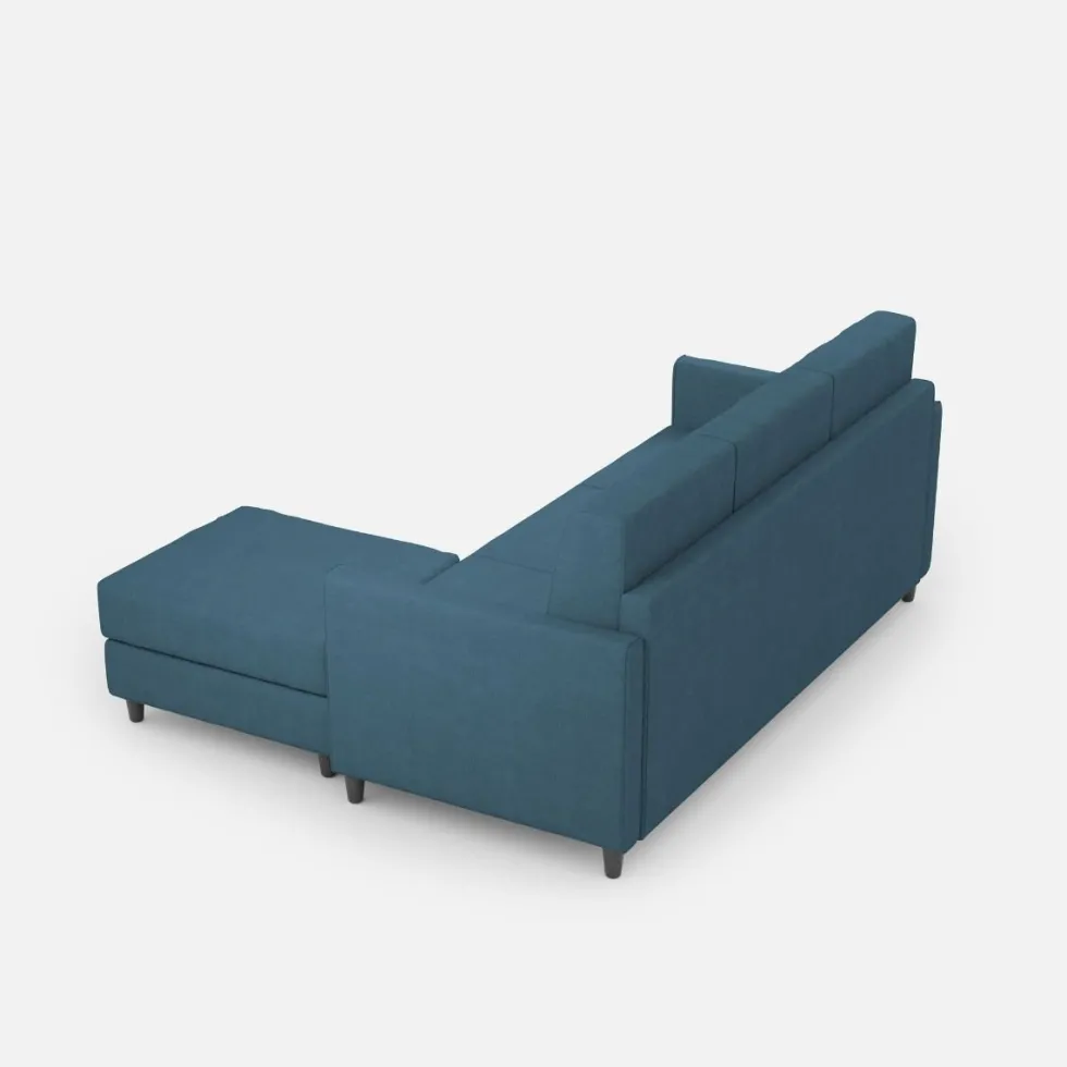 Divano 198x85cm design a tre posti comodo con pouf tessuto idrorepellente blu avio DI28
