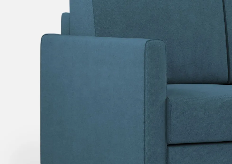 Divano 198x85cm design a tre posti comodo con pouf tessuto idrorepellente blu avio DI28