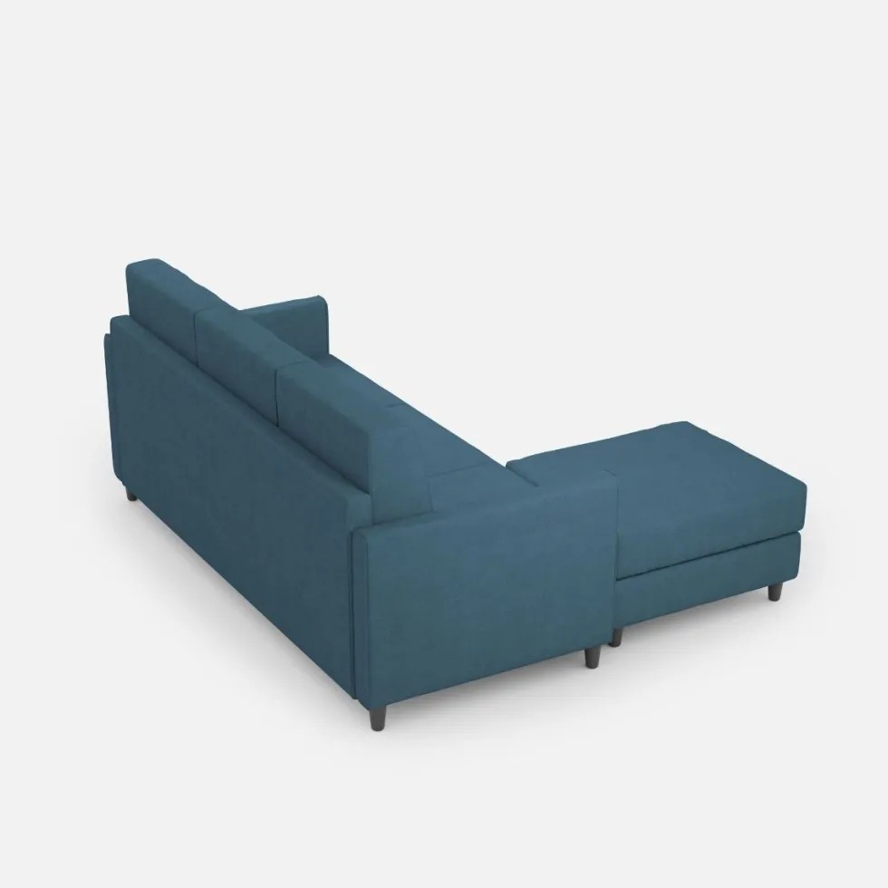 Divano 198x85cm design a tre posti comodo con pouf tessuto idrorepellente blu avio DI28