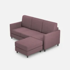 Divano 198x85cm design a tre posti comodo con pouf tessuto idrorepellente prugna DI28