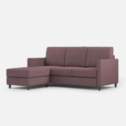 Divano 198x85cm design a tre posti comodo con pouf tessuto idrorepellente prugna DI28