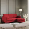 Divano 198x85cm design a tre posti comodo con pouf tessuto idrorepellente rosso DI28