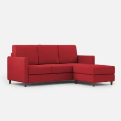 Divano 198x85cm design a tre posti comodo con pouf tessuto idrorepellente rosso DI28