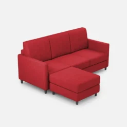 Divano 198x85cm design a tre posti comodo con pouf tessuto idrorepellente rosso DI28