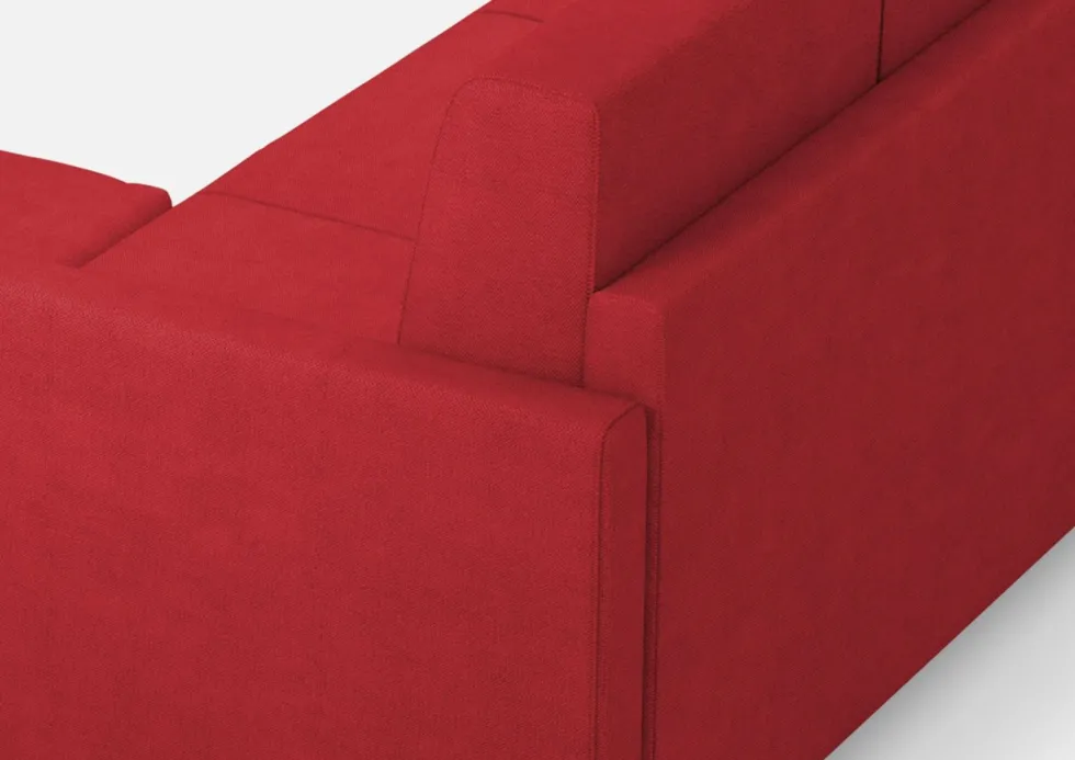 Divano 198x85cm design a tre posti comodo con pouf tessuto idrorepellente rosso DI28
