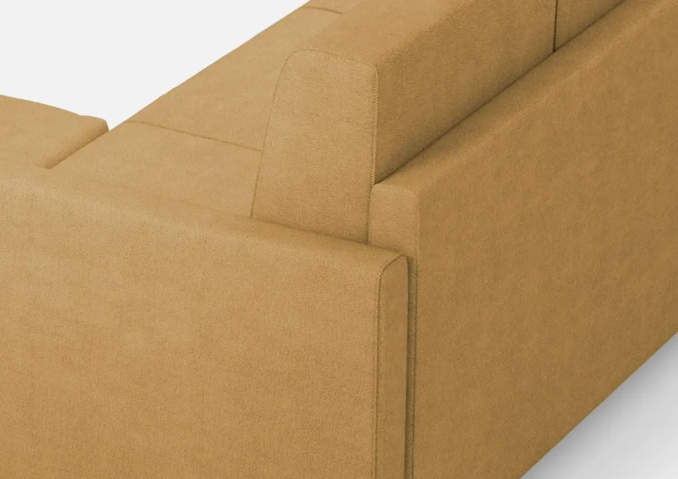Divano 198x85cm design a tre posti comodo con pouf tessuto idrorepellente ocra DI28