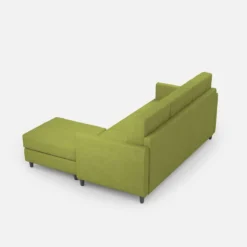 Divano 198x85cm design a tre posti comodo con pouf tessuto idrorepellente verde DI28