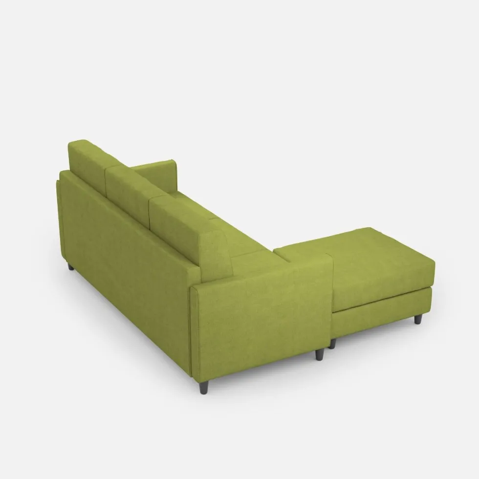 Divano 198x85cm design a tre posti comodo con pouf tessuto idrorepellente verde DI28