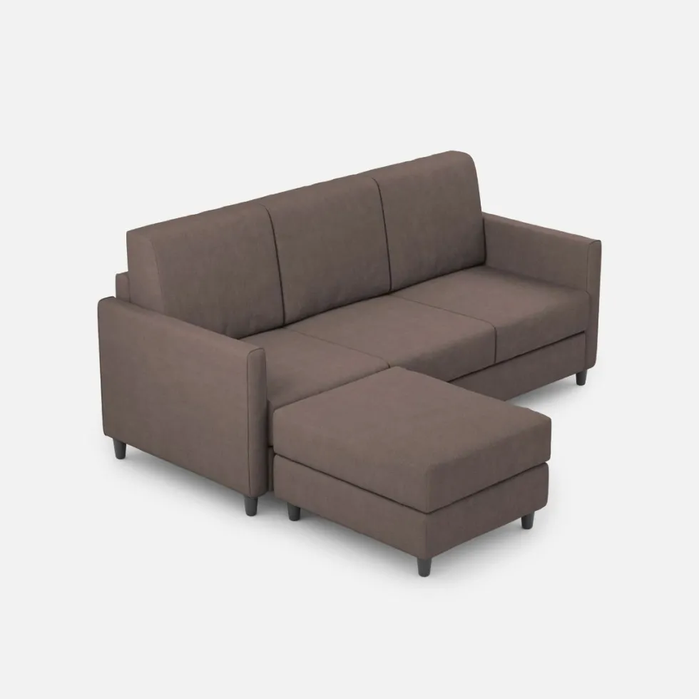 Divano 198x85cm design a tre posti comodo con pouf tessuto idrorepellente talpa DI28