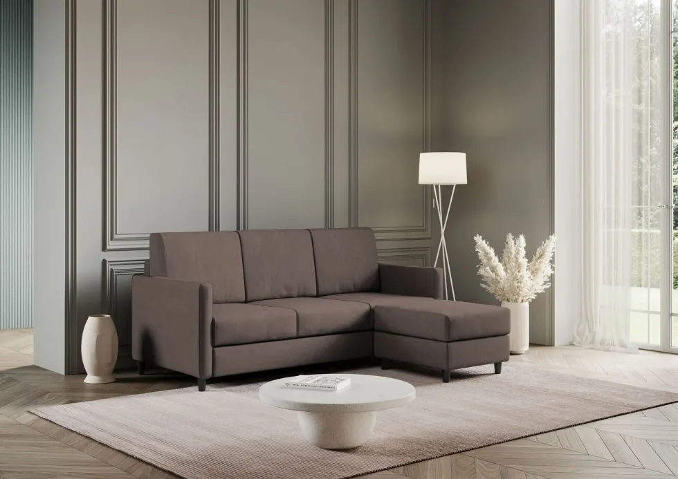 Divano 198x85cm design a tre posti comodo con pouf tessuto idrorepellente talpa DI28