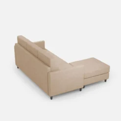 Divano 198x85cm design a tre posti comodo con pouf tessuto idrorepellente beige DI28