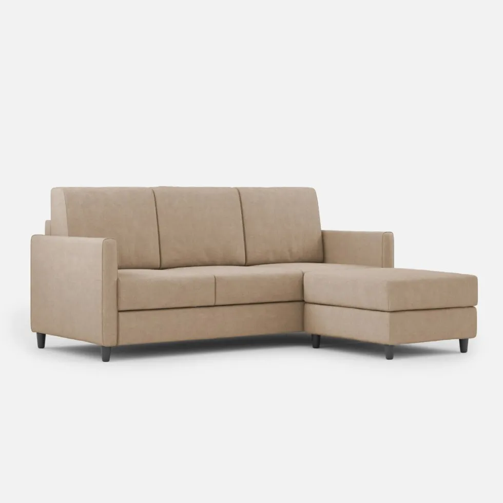 Divano 198x85cm design a tre posti comodo con pouf tessuto idrorepellente beige DI28