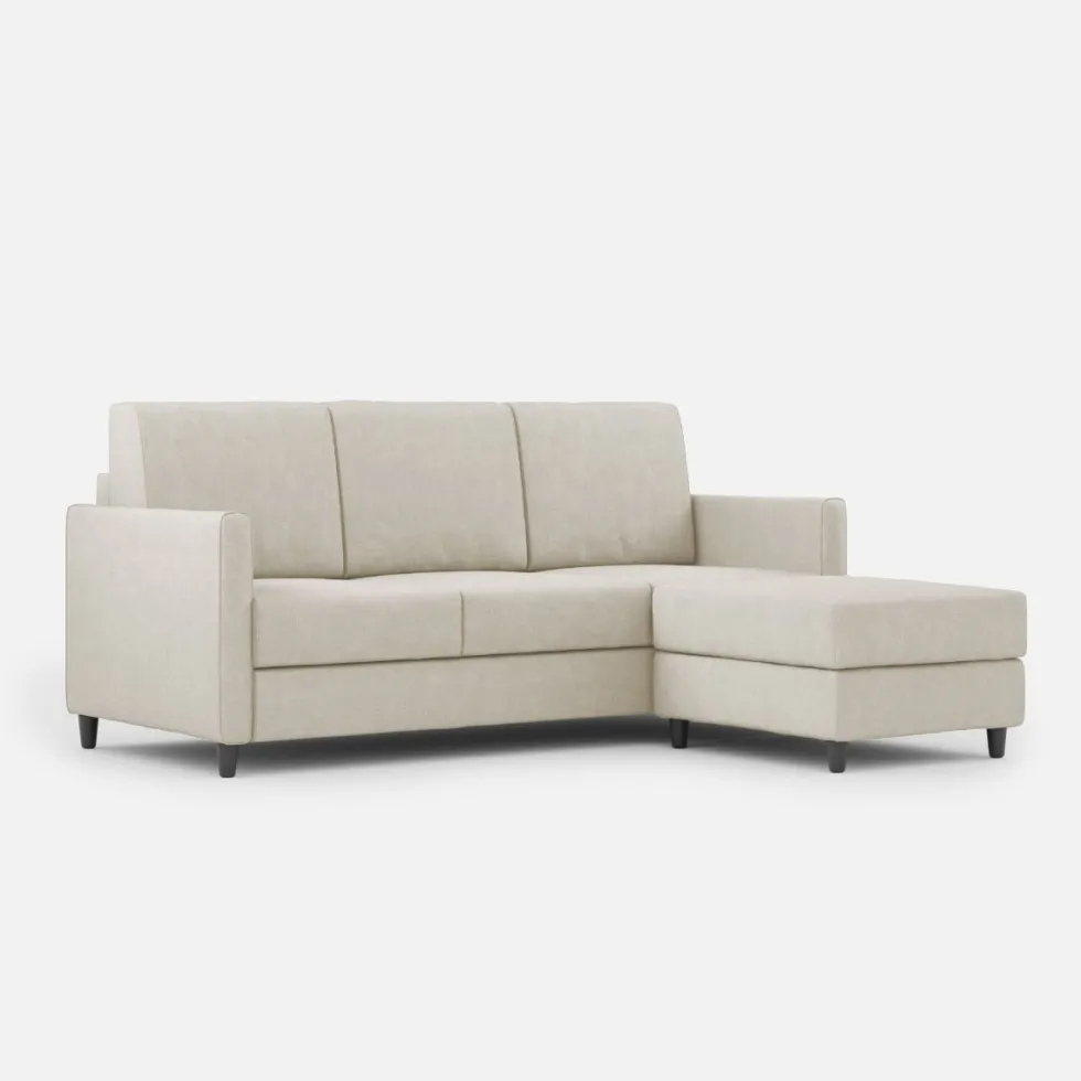Divano 198x85cm design a tre posti comodo con pouf tessuto idrorepellente bianco latte DI28