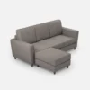 Divano 212x85cm design a tre posti con piedini in legno e pouf idrorepellente grigio DI39
