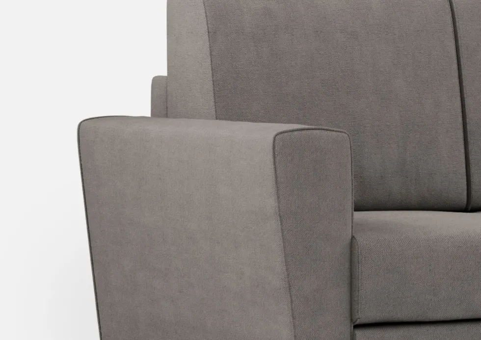 Divano 212x85cm design a tre posti con piedini in legno e pouf idrorepellente grigio DI39