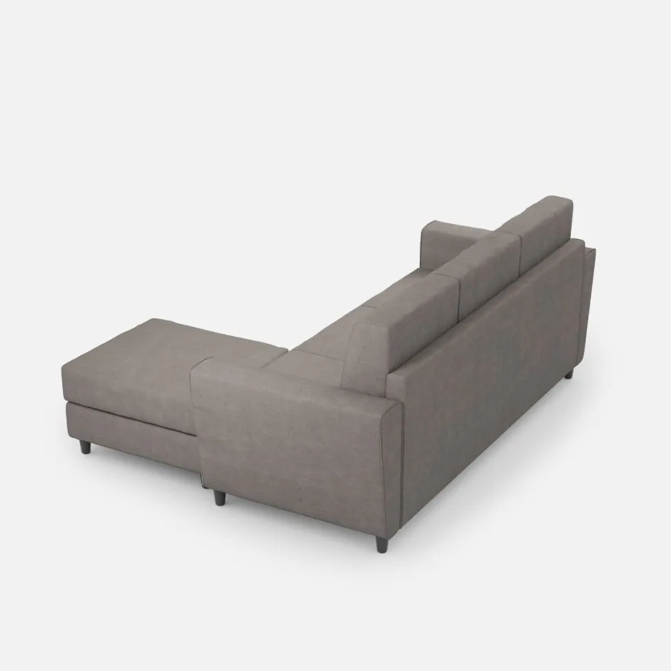 Divano 212x85cm design a tre posti con piedini in legno e pouf idrorepellente grigio DI39