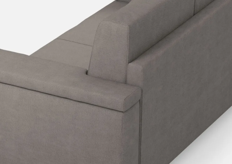 Divano 208x85cm design a tre posti con bracciolo squadrato tessuto idrorepellente grigio DI3
