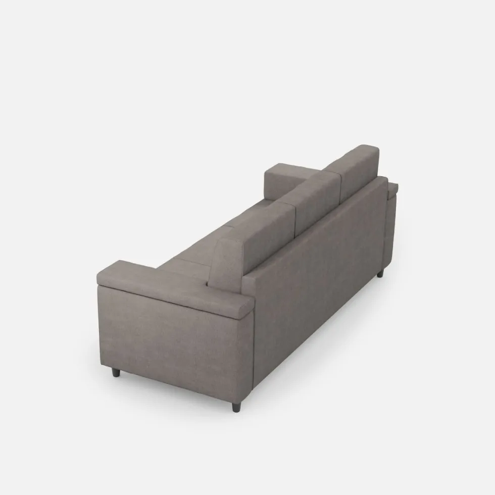 Divano 208x85cm design a tre posti con bracciolo squadrato tessuto idrorepellente grigio DI3