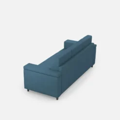 Divano 208x85cm design a tre posti con bracciolo squadrato tessuto idrorepellente blu avio DI3