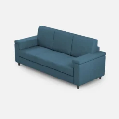 Divano 208x85cm design a tre posti con bracciolo squadrato tessuto idrorepellente blu avio DI3