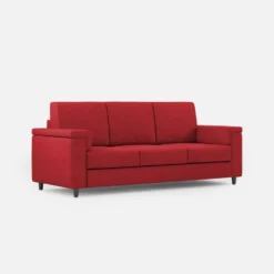 Divano 208x85cm design a tre posti con bracciolo squadrato tessuto idrorepellente rosso DI3