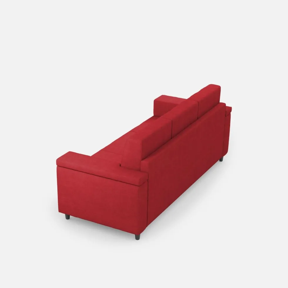 Divano 208x85cm design a tre posti con bracciolo squadrato tessuto idrorepellente rosso DI3