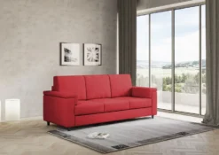 Divano 208x85cm design a tre posti con bracciolo squadrato tessuto idrorepellente rosso DI3