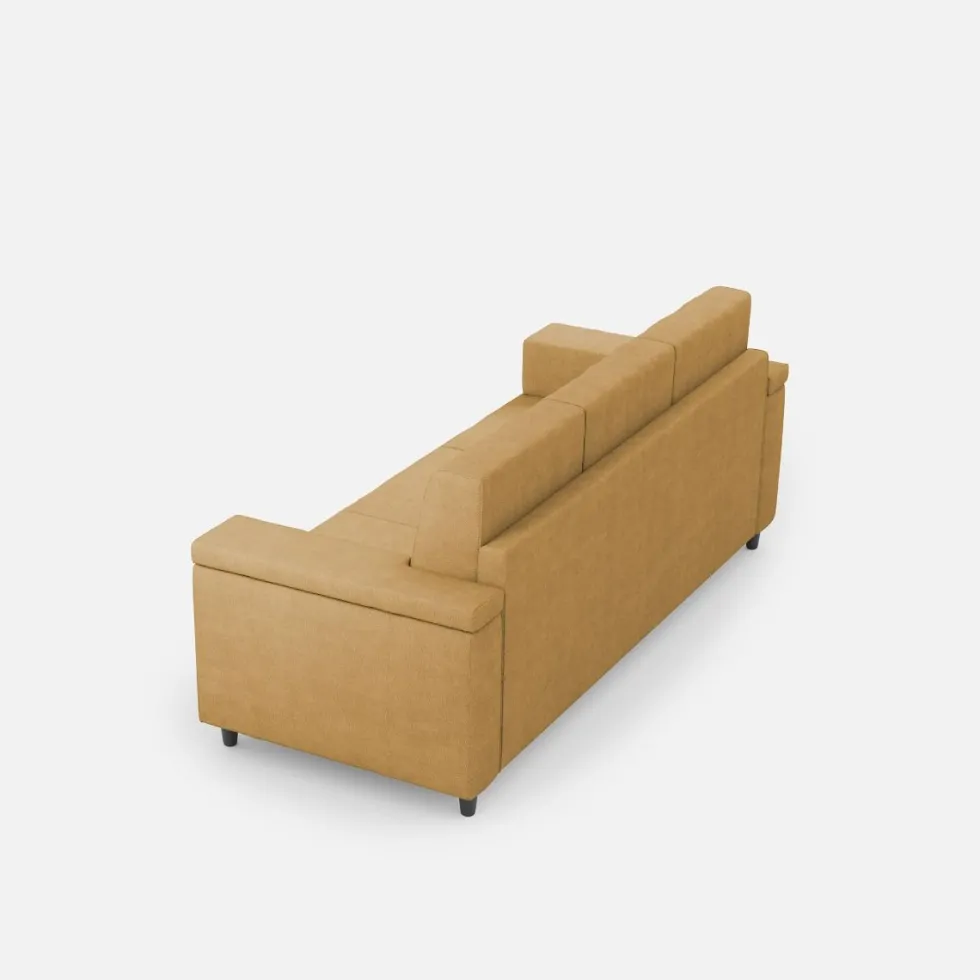 Divano 208x85cm design a tre posti con bracciolo squadrato tessuto idrorepellente ocra DI3