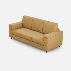 Divano 208x85cm design a tre posti con bracciolo squadrato tessuto idrorepellente ocra DI3