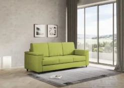 Divano 208x85cm design a tre posti con bracciolo squadrato tessuto idrorepellente verde DI3