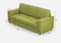 Divano 208x85cm design a tre posti con bracciolo squadrato tessuto idrorepellente verde DI3