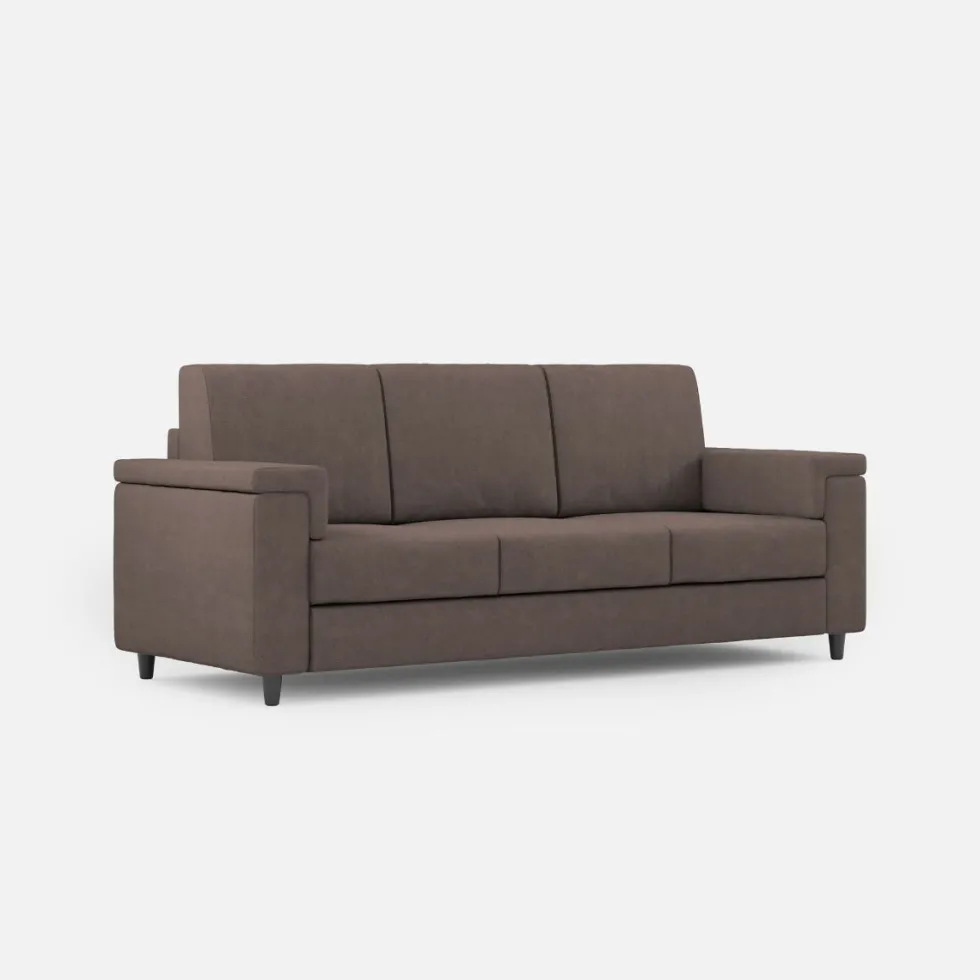 Divano 208x85cm design a tre posti con bracciolo squadrato tessuto idrorepellente talpa DI3
