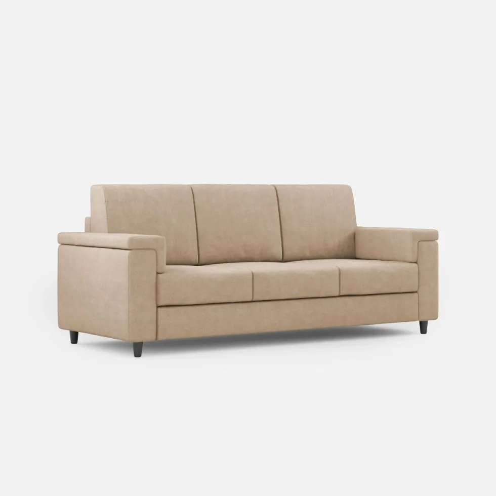 Divano 208x85cm design a tre posti con bracciolo squadrato tessuto idrorepellente beige DI3