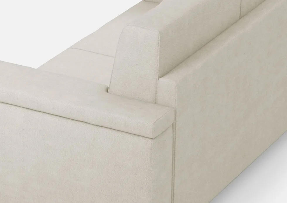 Divano 208x85cm design a tre posti con bracciolo squadrato tessuto idrorepellente bianco latte DI3
