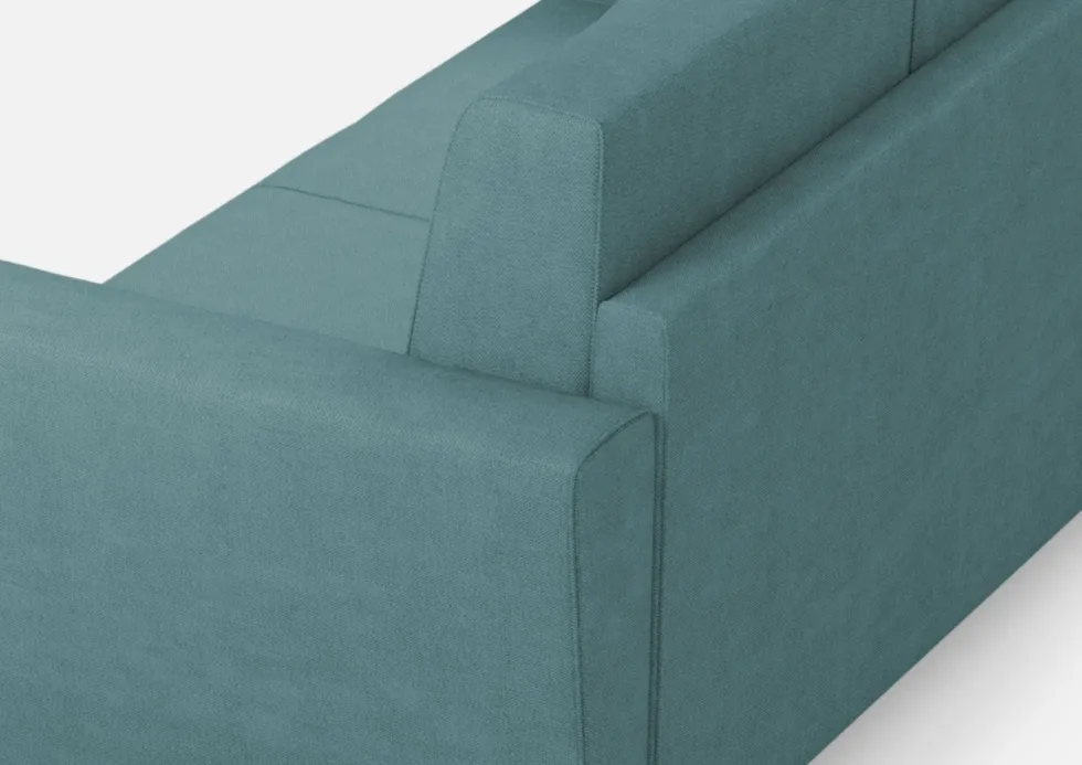 Divano 212x85cm design a tre posti con piedini in legno e tessuto idrorepellente blu petrolio DI36