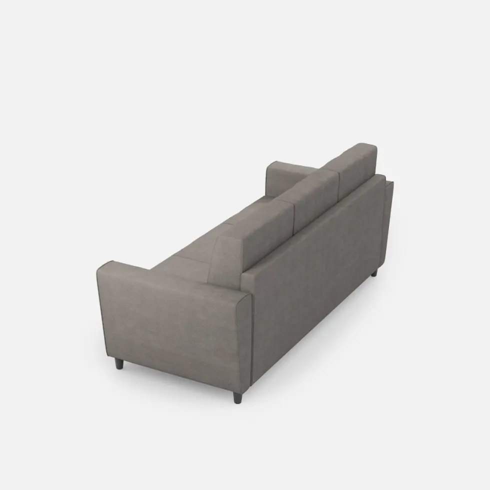 Divano 212x85cm design a tre posti con piedini in legno e tessuto idrorepellente grigio DI36