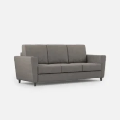Divano 212x85cm design a tre posti con piedini in legno e tessuto idrorepellente grigio DI36