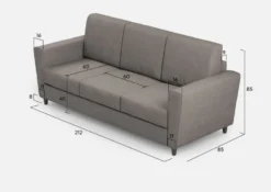 Divano 212x85cm design a tre posti con piedini in legno e tessuto idrorepellente grigio DI36