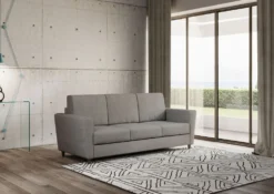 Divano 212x85cm design a tre posti con piedini in legno e tessuto idrorepellente grigio DI36