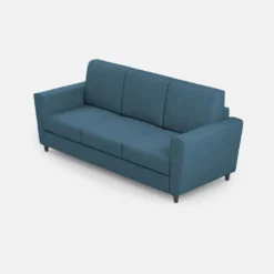 Divano 212x85cm design a tre posti con piedini in legno e tessuto idrorepellente blu avio DI36