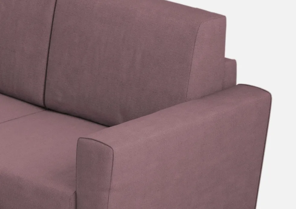 Divano 212x85cm design a tre posti con piedini in legno e tessuto idrorepellente prugna DI36