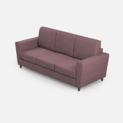 Divano 212x85cm design a tre posti con piedini in legno e tessuto idrorepellente prugna DI36