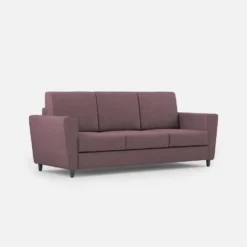 Divano 212x85cm design a tre posti con piedini in legno e tessuto idrorepellente prugna DI36